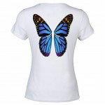 Blue Butterfly white Women Tee Shirt