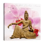 Asian zen statue pink canvas wall art 40 x 40 cm