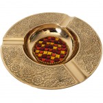 Golden brass round ashtray with mosaic