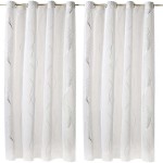 White Sheer Curtain Panel with Silver Pattern 135 x 240 cm