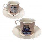 Set of 2 cups and 2 saucers Allen Desings - Crasy Cat