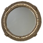 Round Braided Jute and Wooden Bead Mirror