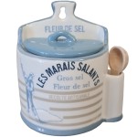 Ceramic salt box with spoon - Selena BLUE