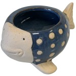 Mini blue ceramic fish planter 5 cm