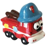 Red Ceramic Fire Truck Piggy Bank