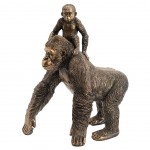 Gorilla and her baby statue in golden resin