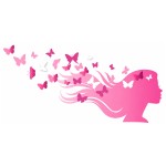 Pink Butterfly Woman Silhouette Wall Stickers 20 x 70 cm