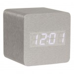 Small LED cube alarm clock in stained wood
