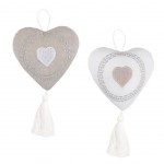 Set of 2 decorative cotton hearts to hang 10 cm - ELVIRA