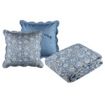 Boutis bedspread and 2 pillowcases - Julianne blue