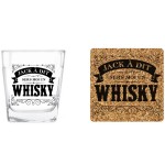 Set of 2 whiskey glasses with 2 coasters