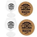 Box of 2 rum glasses with 2 coaster