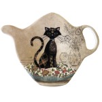 Cat on floral cushion saucer for tea bag