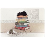 Cat on pile of books placemat by Kiub