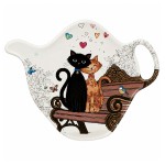 Cats on bench melamine tea bag holder