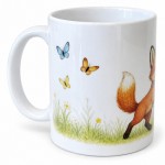 Cute fox and butterflies ceramic mug 300 ml nature gift