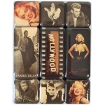 Marilyn Monroe, James Dean, Audrey Hepburn 9 mini-magnets