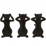 Cats figurines in black flocked resin - the cats of wisdom