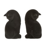Cat bookend in black velvet resin