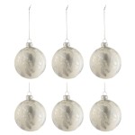 Set of 6 white and silver marble Christmas balls