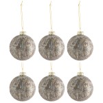 Set of 4 Christmas balls - gray and gold velvet - 8 cm