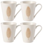 Box of 4 white porcelain feather mugs