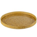 Round tray in yellow ocher embossed metal