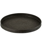 Round tray in black embossed metal