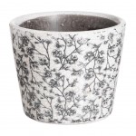 Flower pot in aged white ceramic - Floral pattern