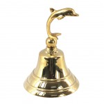 Dolphin hand bell in golden brass
