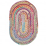 Multicolored Oval Rug in Jute and Cotton 85 cm