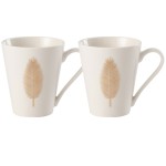 Set of 2 white porcelain feather mugs