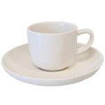 White ceramic espresso cup and saucer
