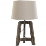 Patinated wooden lamp with beige shade