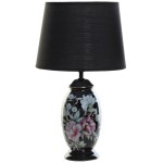 Floral black stoneware lamp