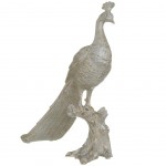 Decorative statuette white peacock with gold and silver patina