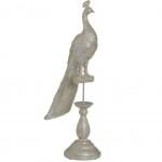 Decorative statuette white peacock with gold and silver patina