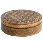 Flower of Life Round Box in Mango Wood