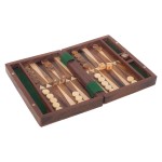 Small wooden travel backgammon game