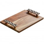 Wooden tray with aluminum handles 38 cm
