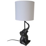 Black elephant table lamp with silver patina