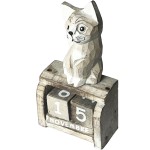 Beige cat wooden perpetual calendar