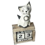 White cat wooden perpetual calendar