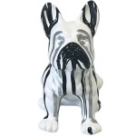 French bulldog ceramic statue sitting white - black and silver