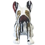 French bulldog ceramic statue sitting white - red, gold, black