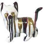 White red black and gold cat ceramic statue
