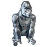Metallic silver Gorilla Ceramic Statue
