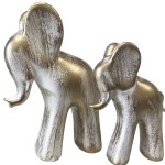 Ceramic Statues Duo of Elephants White with gold patina