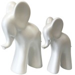 Ceramic Statues Duo of Elephants Pearly White
