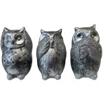 Ceramic statues trio of white owls - glittery silver
